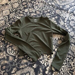 Olive Green Long Sleeve Crop Top